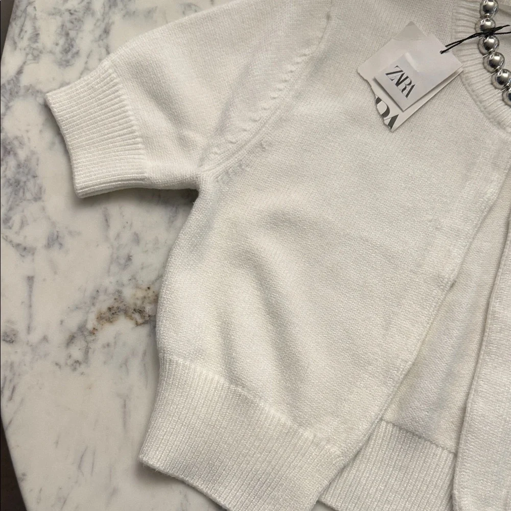 Zara Cream Cropped Knit Cardigan - Picture 4 of 7